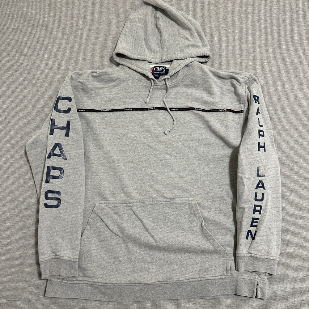 Chaps Ralph Lauren Mens Vintage Heather Gray Logo Pullover‎ Hoodie Large L